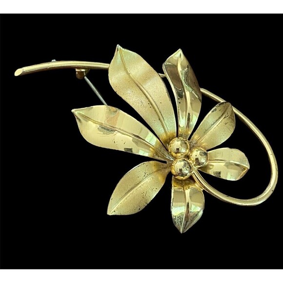 Vintage Frostner Brooch Sterling Silver Flower Gold Overlay Vermeil Pin Signed - Picture 1 of 3